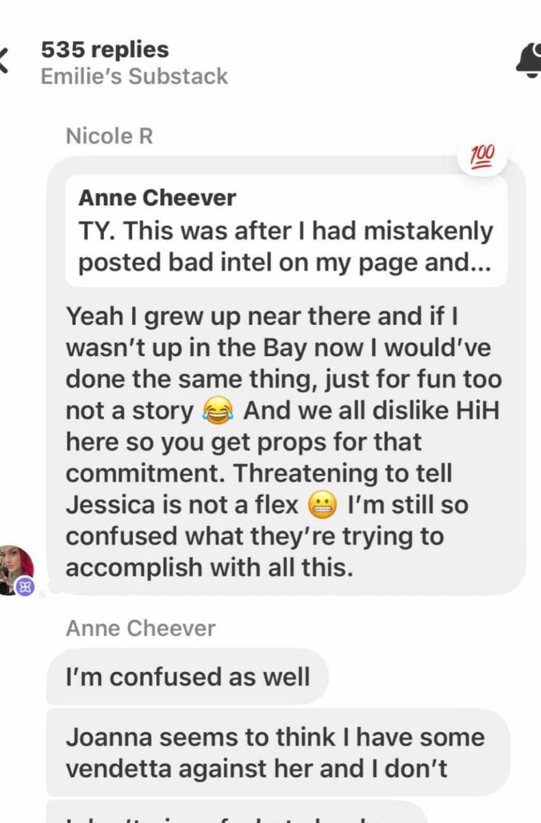 Authentic archived public exchange involving Anne and discussion of Joanna